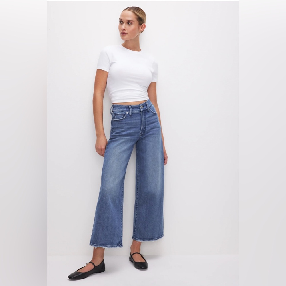 NWOT Good American Good Waist Cropped Palazzo Jeans
